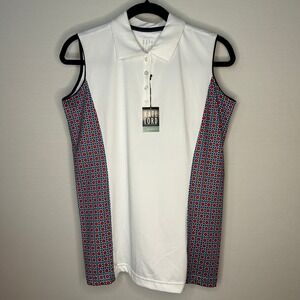 Kate Lord KLPerformance Sleeveless Golf Polo Shirt White Deco Womens Small‎ NWT